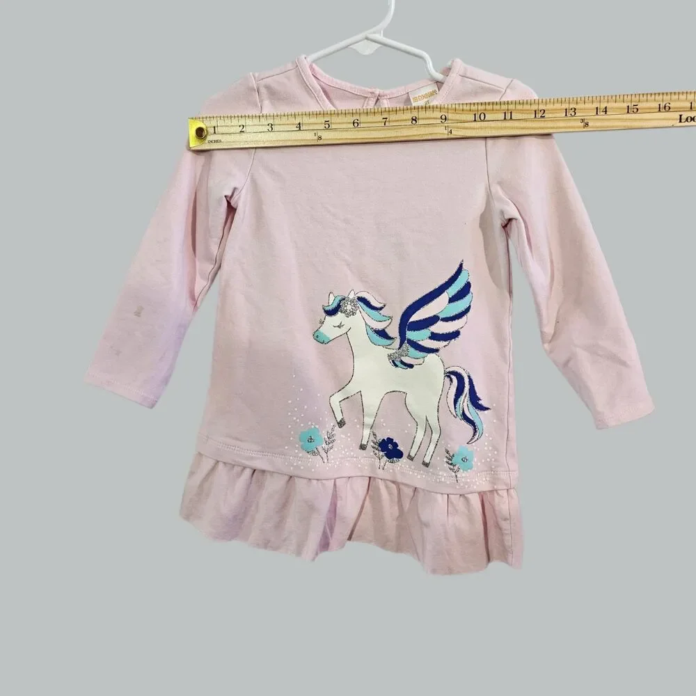 Gymboree Toddler Girls Pink Long Sleeve Pegasus Unicorn Ruffle Hem Dress 2T